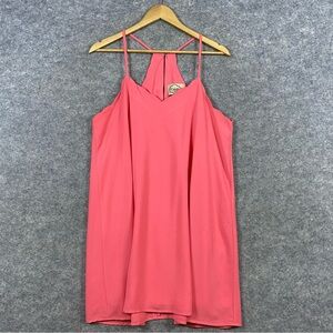 DejaVu Mini Shift Dress Size L Coral Flowy Strappy‎ Halter Beachy Breezy Lined